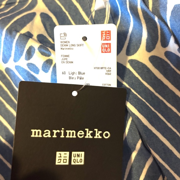 Marimekko and Uniqlo collab light blue and white denim A line midi skirt NWT - Picture 9 of 12